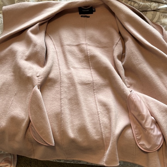 Pink neutral color wool blend tahari jacket crossover with pockets - Picture 3 of 6